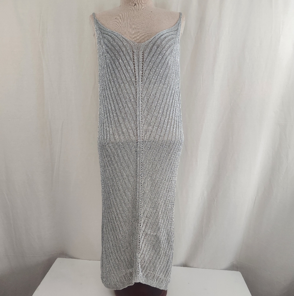 Silver Knit Slip Dress - Sleek Metallic Bodycon